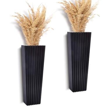 Imagem de ZELURA 2 plantadores de parede de madeira para plantas de interior, vaso suspenso de madeira para flores secas e plantas de vegetação artificial, vasos de bolso de madeira, decoração de parede de