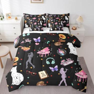 Imagem de Erosebridal Jogo de cama infantil, com estampa de estrelas, para meninos e meninas, com estampa de estrelas, borboleta, piano, rosa, moderno, para amantes de música, edredom com lençol de cima