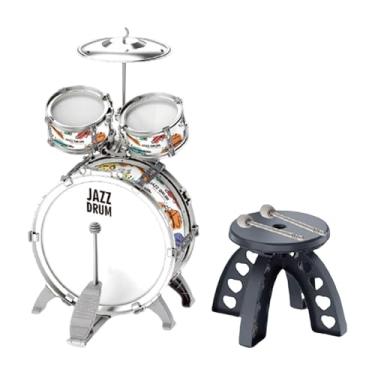 Imagem de Almencla Conjunto de tambor de jazz para crianças, com banco e baqueta, brinquedos de percussão, iluminação musical, brinquedo de desenvolvimento para festa de, Prateado