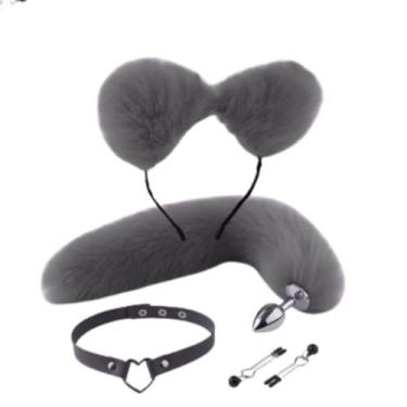Imagem de Kit Fox Com 4 Acessórios Eróticos Acessórios BDSM com Plug, Cauda, Prendedor e Coleira KIT004 (PRETO)