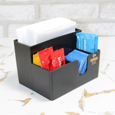 Imagem de Kit Porta Guardanapo Porta Sachê e Colher 4 Divisões Plástico Resistente Lanchonete Restaurante (Kit c/12)