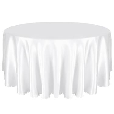 Imagem de Entsin 1 pacote com 1 toalha de mesa redonda de 3 m, toalha de mesa de cetim branco para 8 a 12 assentos, toalhas de mesa sedosas laváveis e resistentes a rugas para decoração de festas de casamento