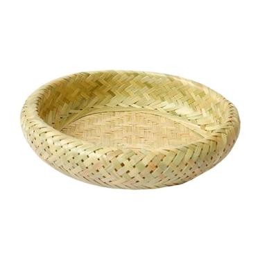 Imagem de Generic Bandeja de bambu para servir, cesta, acessórios decorativos para artesanato, bandeja circular, prato trançado para café da manhã, lanche, sala de, Médio
