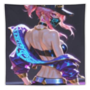 Imagem de LIEGBMEU Tapeçaria sexy de anime menina 152 x 152 cm arte de colcha de parede decoração de tapeçaria caprichosa AF124