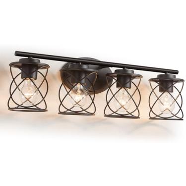 Imagem de mavcadonf Luminária de banheiro sobre espelho, 4 luzes modernas para banheiro, lâmpada de parede para espelho, cozinha, sala de estar, corredor, armário, varanda, luzes de parede de fazenda com