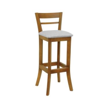 Imagem de Banqueta Alta Bistrô Sevilha Madeira Maciça - Amêndoa - Assento Estof. Linho Cinza Mescla Impermeável