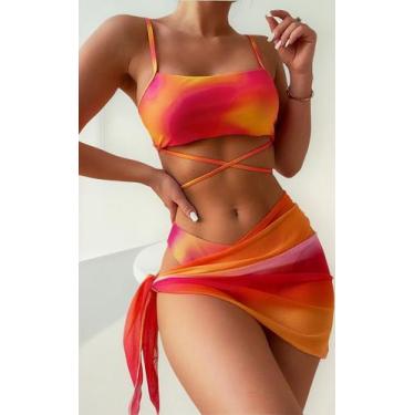 Imagem de Biquíni Neon De 3 Peças Com Bojo E Cintura Alta Azul Kit moda praia fe