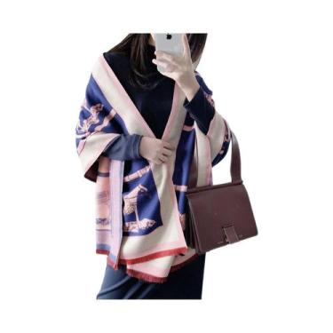 Imagem de Cachecol Feminino De Caxemira De Inverno, Luxuoso, Grosso E Quente, Co