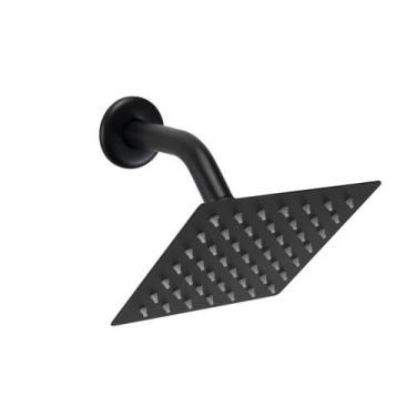 Imagem de Ducha Inox 15x15 cm Quadrada Preto Fosco c/ Cano de Parede Redondo - A