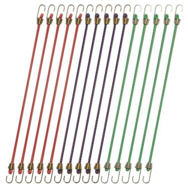 Imagem de Pacote com 15 mini cordas elásticas resistentes de 25 cm com ganchos - tiras elásticas de borracha para acampamento, bagagem, rack de teto, tendas, lonas, bicicletas, carros, trailers (15, cores