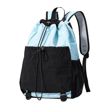 Imagem de Fenteer Mochila com cordão Mochila de badminton com fecho de cordão Bolsa para raquete de tênis Bolsa grande para raquetes Acessórios para bolas Academia, Azul Preto
