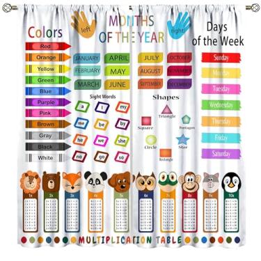 Imagem de Cortinas educativas ABC para crianças, desenho animado fofo tema de aprendizagem, cortinas estampadas para quarto, sala de estar, berçário, sala de aula, tratamento de janela, conjunto com 2 painéis
