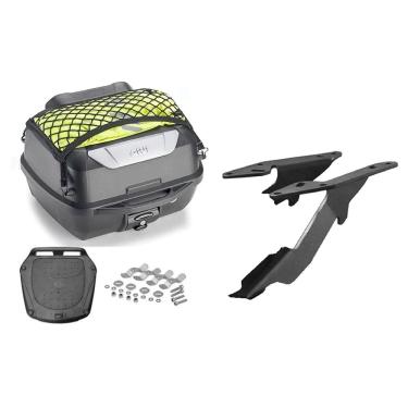 Imagem de Kit Baú 43L Monolock Adventure Givi E43nbr Base + Bagageiro Moto Lander 2019 A 2024 Spto446 Scam