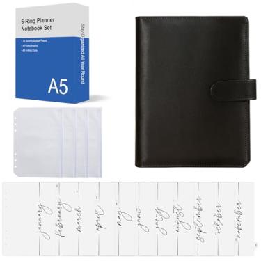 Imagem de Fichário planejador de orçamento com envelopes de dinheiro - Organizador financeiro A5 de 6 anéis com divisórias mensais - Kit completo de gerenciamento de dinheiro