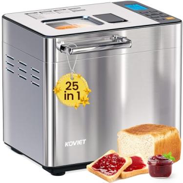 Imagem de KOVIET Máquina de fazer pão 25 em 1 com dispensador duplo automático, máquina de pão de aço inoxidável de 900 g com configurações sem glúten, massa, geléia, iogurte, etc., prata