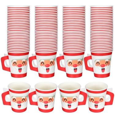 Imagem de Mumufy 100 peças de copos de Natal com alças 255.1 g Copos de papel descartáveis de café de Natal para chocolate quente, cacau e bebidas suprimentos de bebidas para festas de fim de ano (Santa)