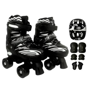 Imagem de Patins Infantil Roller Ajustável 4 Rodas Rodinha Proteção (Preto branco, S - 29 ao 32)