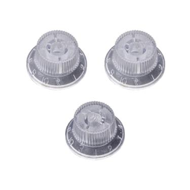 Imagem de DIAO79NI Botões Metric Strat 1 Volume 2 Tone Control Knobs Fine 18-Spline Set para Importação Squier Strat Style Guitarra Elétrica, Transparente.