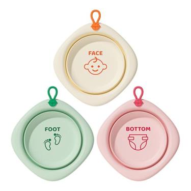 Imagem de Bellglee Pacote com 3 lavatórios, lavatórios dobráveis portáteis de plástico para mamadeiras, crianças, acampamento, viagem e lavanderia