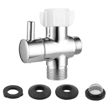 Imagem de Adaptador Bidê T com válvula de corte, peças de reposição para válvula T de 3 vias para bidê 7/8" × 7/8" × 1/5.1 cm ou 3/20.3 cm adaptador T de latão para vaso sanitário portátil (prata)