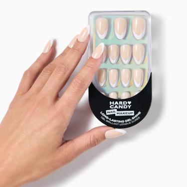 Imagem de Unhas de pressão brancas cônicas com ponta francesa – Kit de unhas postiças Hard Candy brilhante com cola de unha, 30 peças, reutilizável (ponta branca, amêndoa)