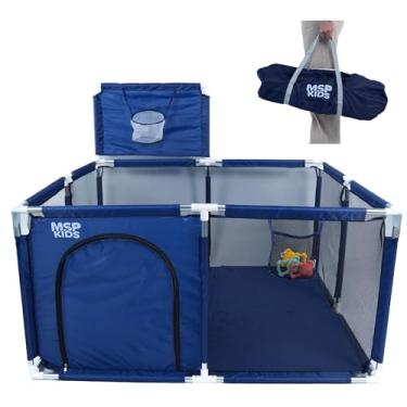 Imagem de Cercadinho Chiqueirinho Infantil Com Cesta Basquete Quadrado (Azul)