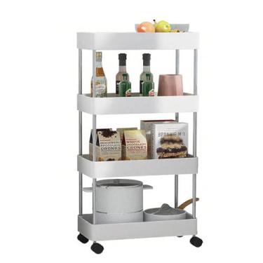Imagem de Carrinho Organizador 4 Prateleiras com Rodinhas, Organizador Multiuso para Cozinha, Banheiro, Escritório, Lavanderia, Cor Branco
