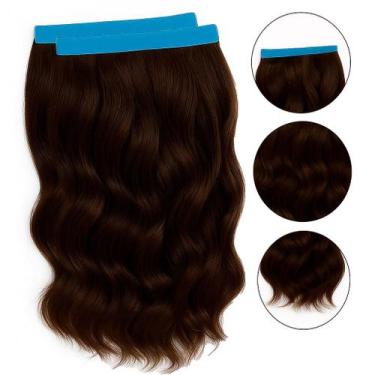 Imagem de Mega Hair Fita Adesiva castanho ondulado 40cm 2 tela 20g - cabelo huma
