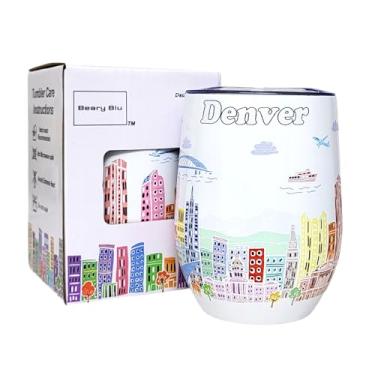 Imagem de Beary Blu City Themed Artwork Série de copos de 355 ml - Projetado nos EUA - Copo isolado a vácuo com tampas - Caneca de viagem de aço inoxidável para vinho e café, água, para bebida quente e fria