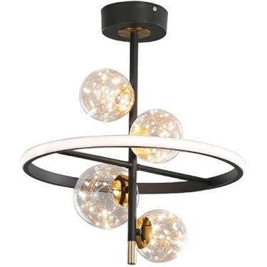 Imagem de Lustre Led, Quarto Moderno Redondo Lâmpada Esférica Sala De Jantar Criativa 3 Cores Variável Luz Suspensa, Lâmpada De Sala De Estar Luzes Pendentes De Sala, Transparent, 40cm*42cm