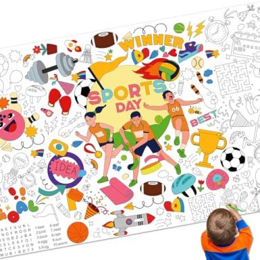 Imagem de Pôster de colorir gigante com tema esportivo, grande, papel de desenho versátil, para colorir, faça você mesmo, decorações para meninos e meninas, esporte, atleta, arte, artesanato, capa de mesa