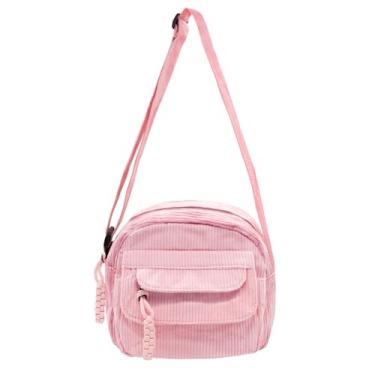 Imagem de Long Keeper Bolsa tiracolo feminina de veludo cotelê fofa bolsa de ombro de morango bolsa carteiro para telefone bolsa transversal bolsa de mão, Rosa liso, Linda bolsa tiracolo com estampa de veludo