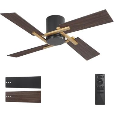 Imagem de WINGBO Ventilador de teto de 121 cm de montagem embutida sem luz - 4 lâminas de compensado, motor CC reversível de 6 velocidades, ventilador de teto de baixo perfil silencioso sem luz para quarto