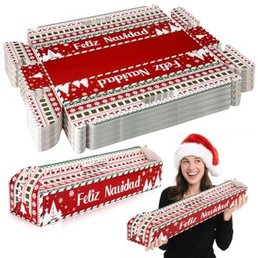 Imagem de Spiareal 100 caixas de pão de presunto de Natal 45 x 12 x 7 cm Feliz Navidad Print Papelão Caixa de padaria com alças para pão caseiro de férias e embrulho de presente (presunto de Natal)