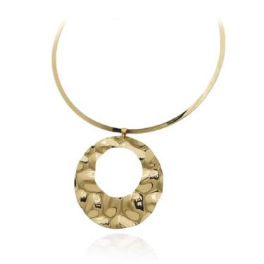 Imagem de Gargantilha feminina com pingente de argola de disco martelado banhado a ouro grosso designer de metal ousado Y2k declaração punk joias modernas férias acessórios casuais