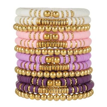 Imagem de HYHONEY Pulseiras de amizade com contas Heishi pulseiras fofas pulseiras de vinil argila disco contas surfista elástico verão praia pulseiras para mulheres, One Size, Pedra, argila