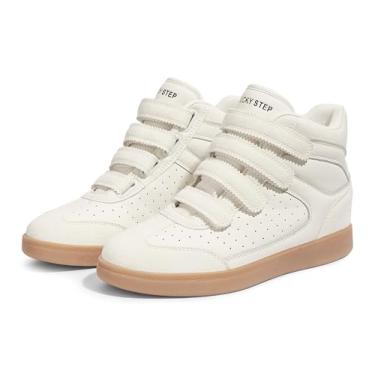 Imagem de LUCKY STEP Tênis feminino de cano alto, casual, altura oculta, palmilha com sola de borracha, cano baixo, gancho e laço, Branco, 38
