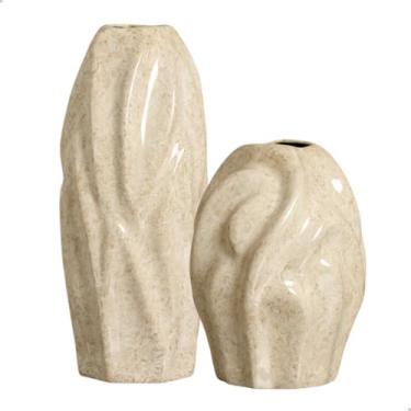 Imagem de Vasos Decorativos de Cerâmica Marmorizado Ártico Bege Petra
