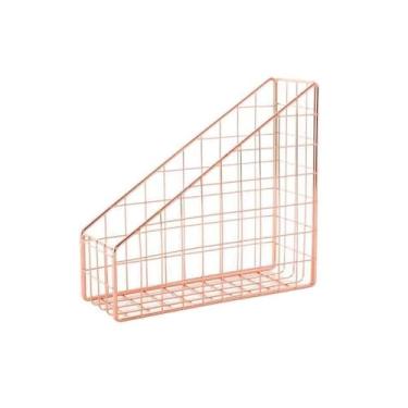 Imagem de Organizador de arquivos de mesa Suporte de arquivo em grade ferro forjado nórdico, prateleira mesa camada única, porta-revistas, organizador artigos papelaria para escritório e casa(Rose Golden)