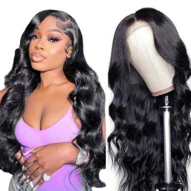 Imagem de Perucas frontais de renda Yamikk Body Wave, cabelo humano de 30 polega