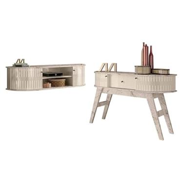 Imagem de Rack Bancada Suspensa Modena com Aparador Estoril Calacata Off White - Madetec