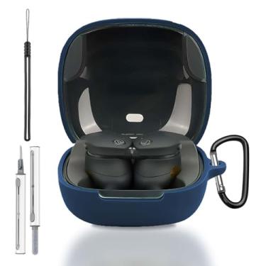 Imagem de Capa para Audio Technica ATH-CKS50TW2, capa protetora completa de silicone para Audio Technica ATH-CKS50TW2, com chaveiro, cordão e kit de limpeza, LED frontal visível, azul
