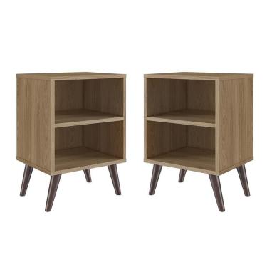 Imagem de Kit 02 Mesa De Cabeceira Nicho 39cm Com Prateleira E Pés Palito Retrô Oak