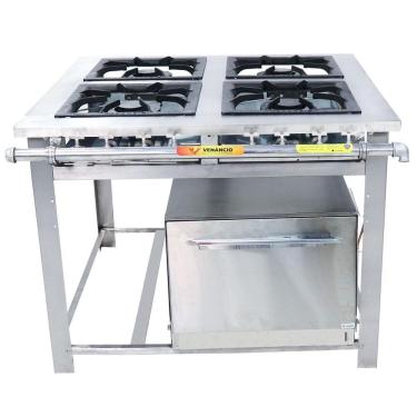 Imagem de Fogão Industrial Venâncio 4 Bocas Duplas a Gás Baixa Pressão Inox com Forno Maxi MI4D4F