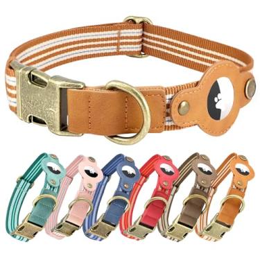 Imagem de Coleira AirTag para cães médios, coleira de nylon refletivo macio com suporte AirTag - Coleira de couro ajustável para cães Apple Airtag com fivela de metal - rastreador GPS Apple Air Tag Coleiras