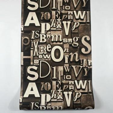 Imagem de ESSMOKO Papel de parede 3D retro letras inglesas PVC impermeável não autoadesivo barbearia restaurante bar loja de roupas fundo papel de parede marrom 53 * 950 cm