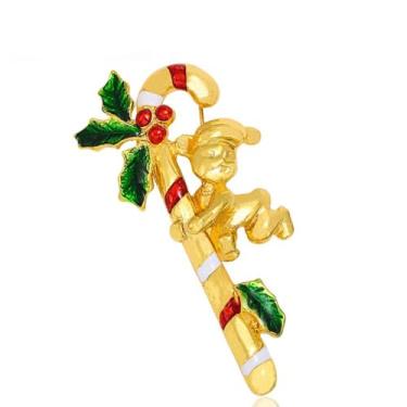 Imagem de Broche de bengala doce de gato fofo para mulheres e meninas - Natal folha de azevinho gatinho animal de estimação esmalte alfinetes lapela para suéter, vestido, terno, mochila, roupas, decoração