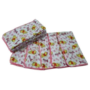 Imagem de Kit 5 Fralda De Pano Bebê Do Pooh 70X70 Com Crochê Feminino