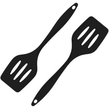 Imagem de Espatula De Silicone Vazada Preta Grande Kit 02 Un