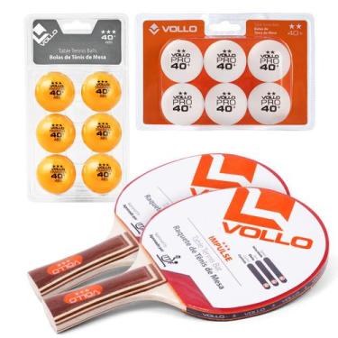 Imagem de Kit Ping Pong Vollo 2 Raquetes Impulse + 6 Bolas Brancas + 6 Bolas Lar